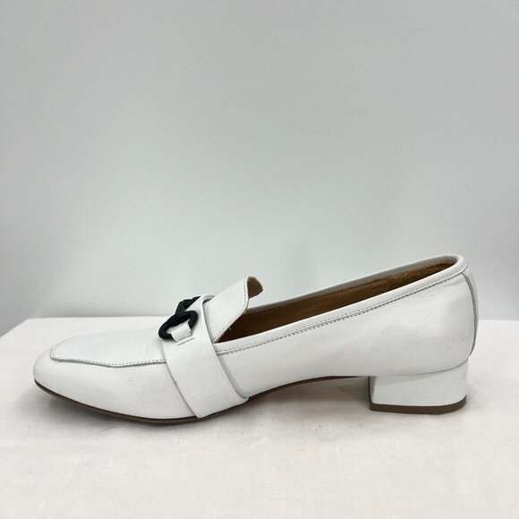 L'idea by Lori White Leather Heeled Loafers Women's Size 41 US 11 Horse Bit - Picture 7 of 10